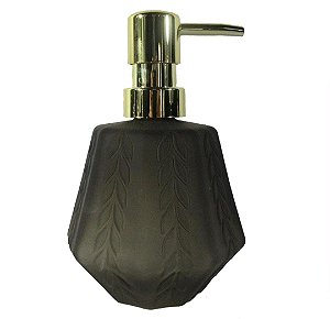 PORTA SABONETE LIQUIDO DE VIDRO PRETO E DOURADO