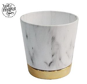 VASO MARMORIZADO BRANCO COM PRATO DOURADO