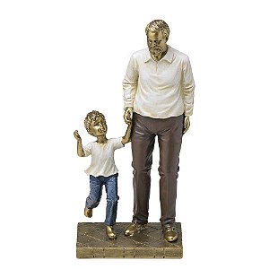 ESCULTURA AVO COM NETO MENINO DECORATIVO