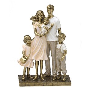 ESCULTURA FAMILIA DECORATIVA COM BEBE MENINO E MENINA