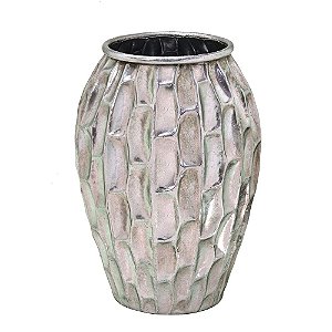 VASO DECORATIVO EM METAL PRATA  RUSTICO TRABALHADO