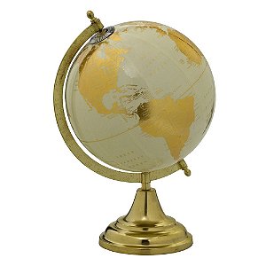 GLOBO DECORATIVO COM BASE E MAPA DOURADO