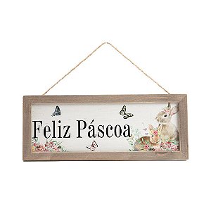 PLACA RETANGULAR MADEIRA FELIZ PASCOA MRR (QUADRINHOS)