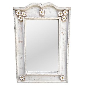 Espelho Decor em madeira Flores brancas P