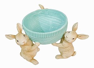 CACHEPOT COM TRIO DE COELHOS FRIENDS EM RESINA - EASTER