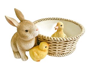 CACHEPOT COELHO COM DOIS PINTINHOS DECOR SPRING  - EASTER