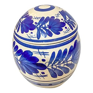 Pote Ovo com tampa em Ceramica Talavera Artesanal  Azul Folhas