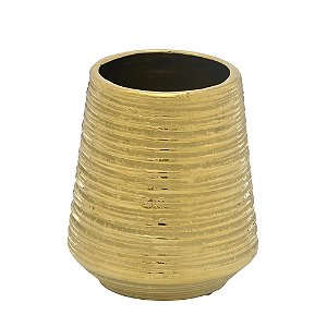 VASO DECORATIVO DE CERAMICA DOURADO RUSTICO COM RANHURAS P