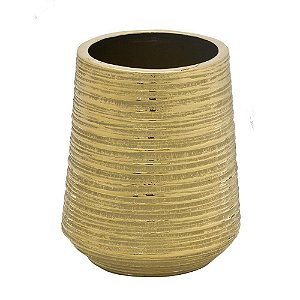 VASO DECORATIVO DE CERAMICA DOURADO RUSTICO  COM RANHURAS