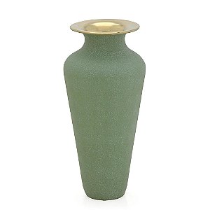 VASO DECORATIVO VERDE E DOURADO CERAMICA