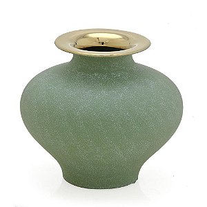 VASO DECORATIVO VERDE E DOURADO CERAMICA BOJUDO