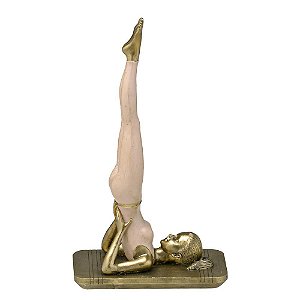 MULHER YOGA DECORATIVA ROSA E DOURADA