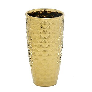 VASO CONE DECORATIVO DOURADO EM CERAMICA