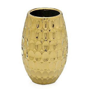 VASO DECORATIVO DOURADO EM CERAMICA ESTILO MARTELADO