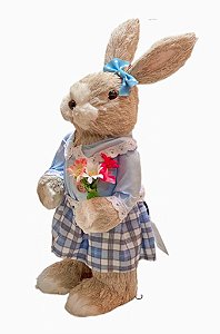 Coelha Pascoa com flores e saia xadrez