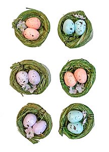 Kit com 6 Ninhos Decor com ovos coloridos
