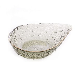 BOWL DE CRISTAL FOLHA C/BORDA DOURADA TAJ GOTA VERDE P