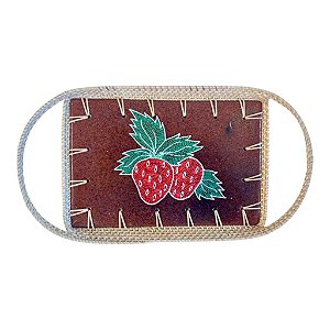 BANDEJA RETANGULAR OVAL MORANGO RATTAN E CERAMICA ARTESANAL