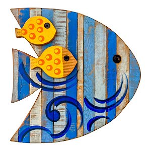 Quadro em Madeira de Lei Peixe Azul Decorativo