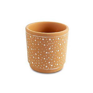 VASO EM CERAMICA TERRACOTA RUSTICO COM BOLAS BRANCAS P