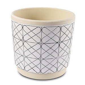 VASO EM CERAMICA BEGE E BRANCO GEOMETRICO G