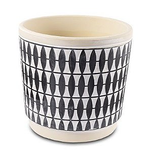 VASO EM CERAMICA GEOMETRICO BEGE BRANCO E PRETO G