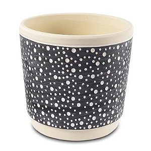 VASO EM CERAMICA BEGE E PRETO COM BOLAS G