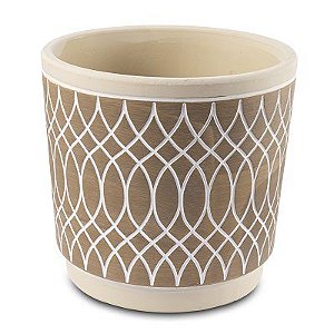 VASO EM CERAMICA GEOMETRICO BEGE E MARROM G