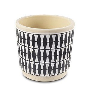 VASO EM CERAMICA GEOMETRICO BEGE BRANCO E PRETO M