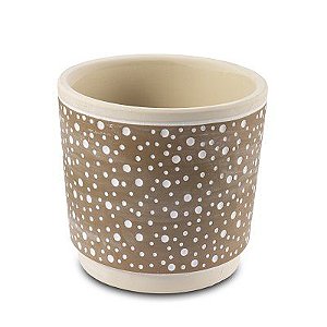 VASO EM CERAMICA BEGE E MARROM COM BOLAS M