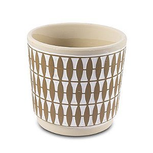 VASO EM CERAMICA GEOMETRICO BEGE BRANCO E MARROM M