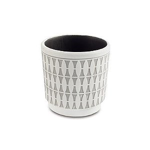 VASO EM CERAMICA GEOMETRICO BRANCO E CINZA P