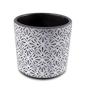 VASO EM CERAMICA BRANCO E PRETO COM DETALHES TRABALHADOS