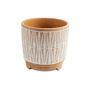 VASO EM CERAMICA GEOMETRICO TERRACOTA E BRANCO TRABALHADO