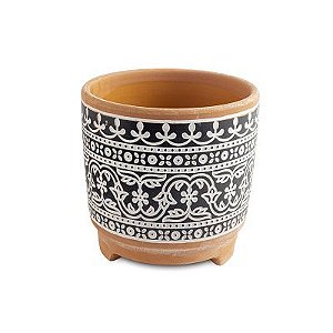 VASO EM CERAMICA TERRACOTA PRETO E BRANCO