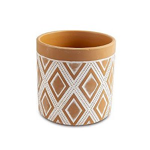 VASO EM CERAMICA TERRACOTA E BRANCO GEOMETRICO