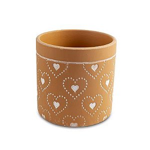 VASO EM CERAMICA TERRACOTA COM CORAÇAO BRANCO