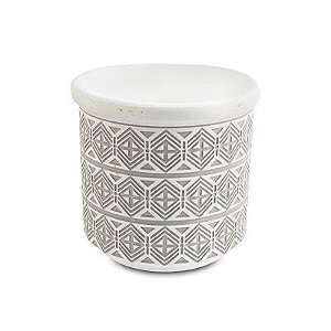 VASO EM CERAMICA GEOMETRICO CINZA E BRANCO G