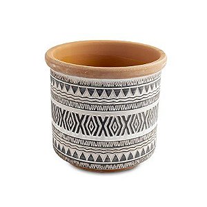 VASO EM CERAMICA COM DESENHOS TERRACOTA PRETO E BRANCO G