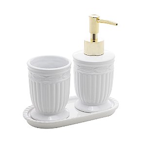 CJ 3PC P/BANHEIRO DE CERAMICA GREECE BRANCO E DOURADO