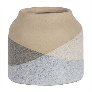 VASO DE CERAMICA TONS DE BEGE E CINZA DECORATIVO