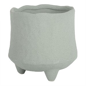 CACHEPOT DE CERAMICA CINZA CLARO RUSTICO COM PE G