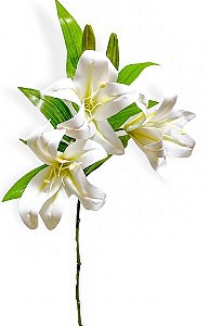 Galho com 3 Flores Lirio Branco 57cm Toque Real
