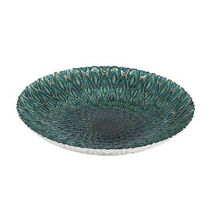 CENTRO DE MESA DECORATIVO DE VIDRO AZUL TIFFANY PEACOCK