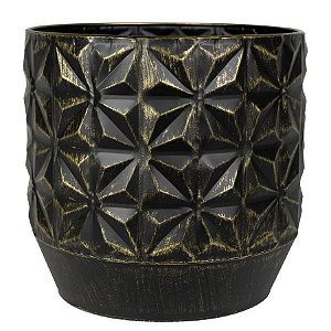 Cachepot de Metal Indiano Preto e Dourado Linske PP