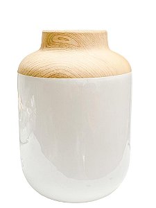 VASO EM CERAMICA BRANCO  C/ REVESTIMENTO IMITANDO MADEIRA