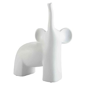 ESCULTURA ELEFANTE DECORATIVO EM CERAMICA BRANCO