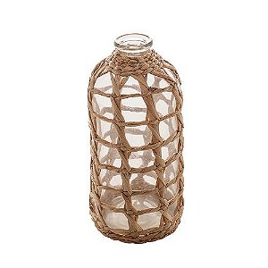 VASO DE VIDRO DECORATIVO COM FIBRA NATURAL G WOLFF