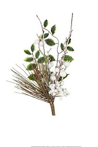 Galho Berry Branco c/folhas 30cm
