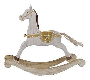 Cavalo Balanco Natalino em Madeira Branco G